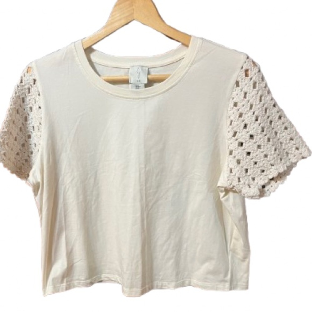 Joie Crochet Short Sleeve Cream Women's Tee Size Medium